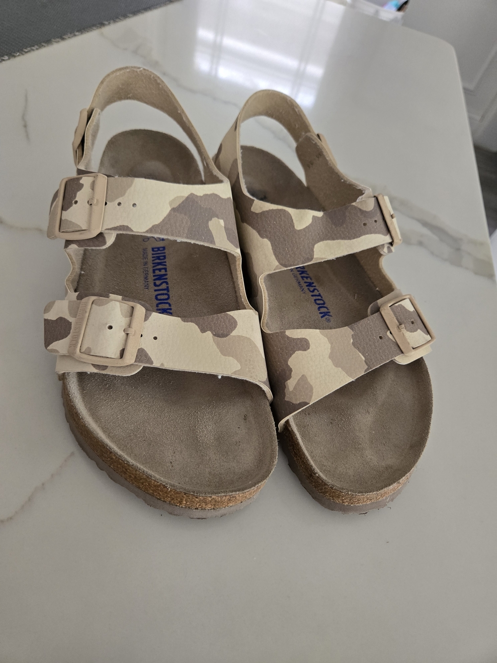 Birkenstock Men's Two-Strap Camouflage Sandals in Beige and Brown - Picture 2 of 5
